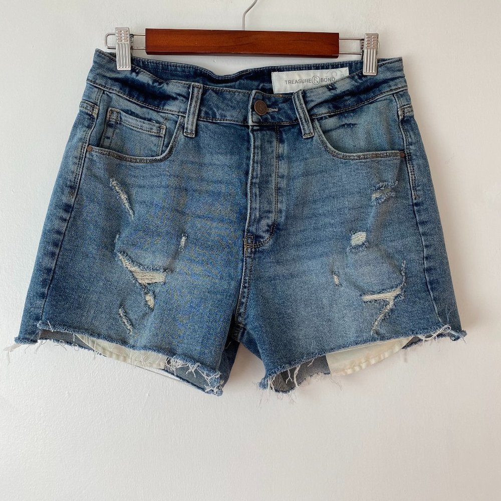 Treasure & Bond Foster Boyfriend High Rise Short Womens 28 Distressed Button fly